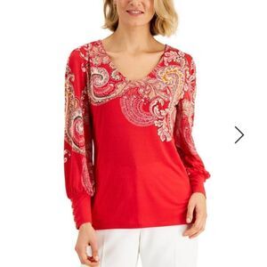 🎉Host Pick🎉JM Collection SZ XXL Woman’s Beautiful Red Paisley Blouse